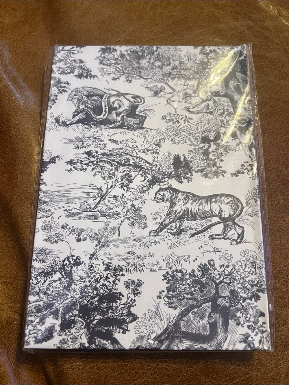 Designer like Dior Black & White Toile Hardcover Notebook with Gold Logo